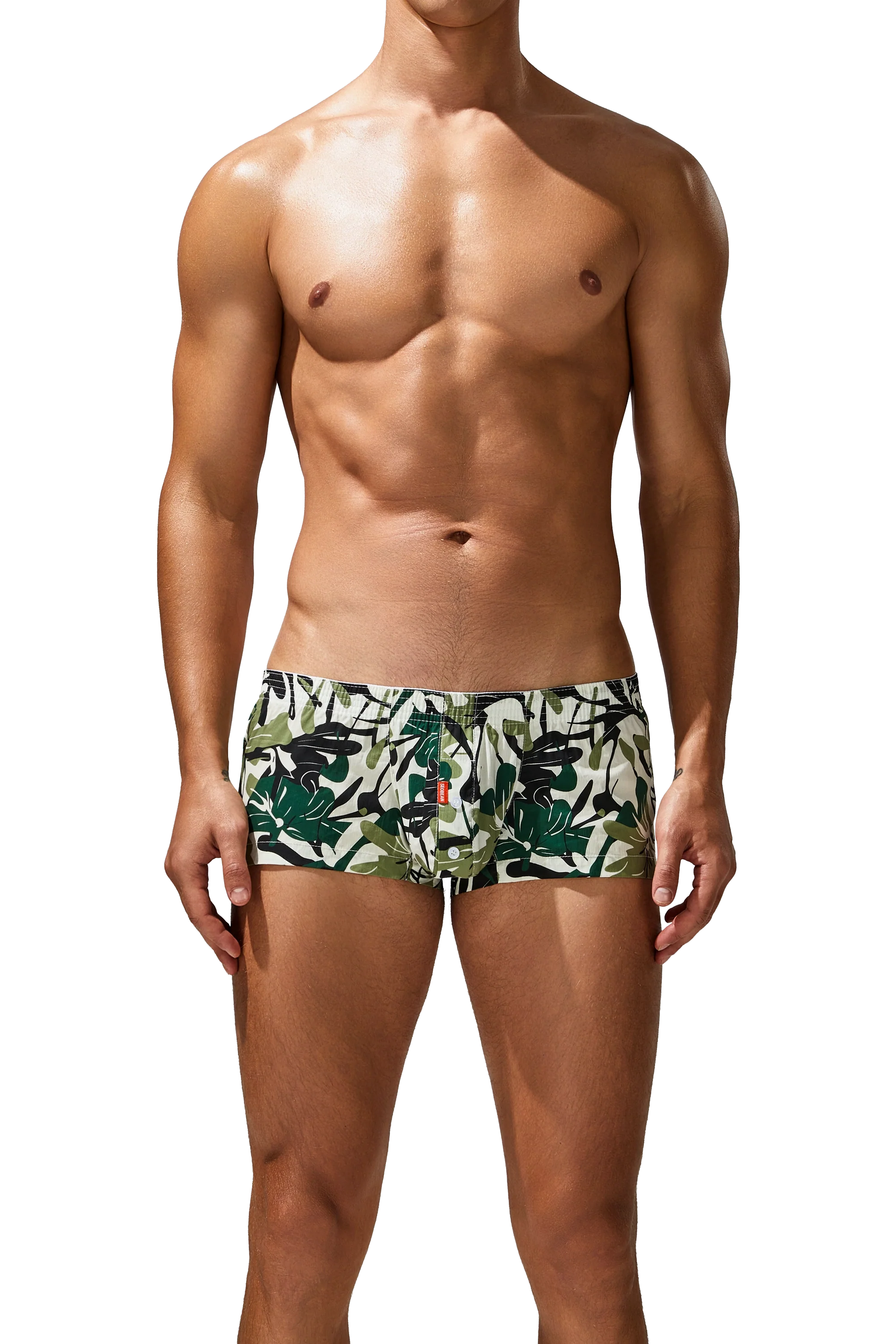 Men's Cotton Boxer Briefs - Botanical Print Breathable Underwear