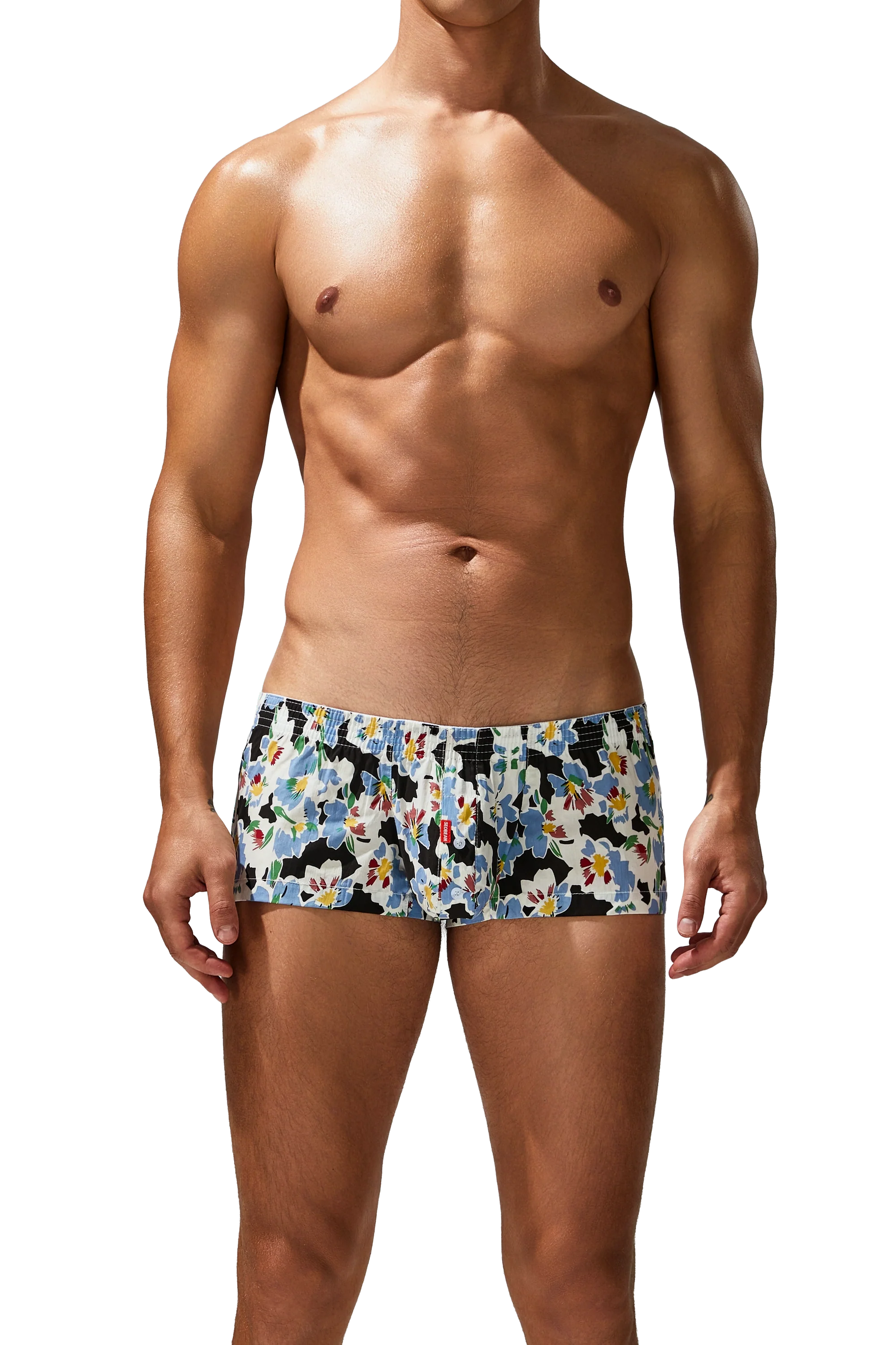 Men's Cotton Boxer Briefs - Botanical Print Breathable Underwear
