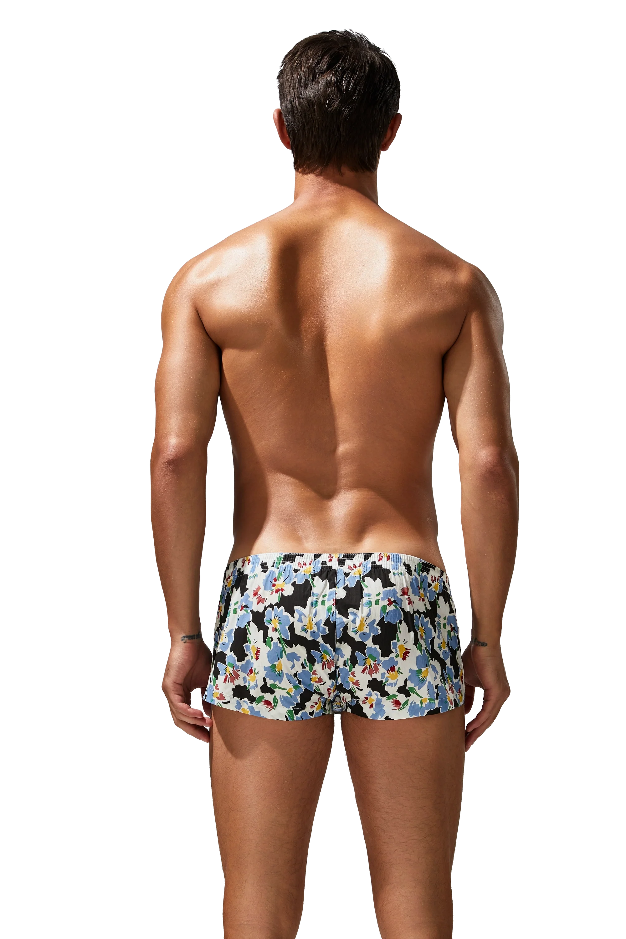 Men's Cotton Boxer Briefs - Botanical Print Breathable Underwear