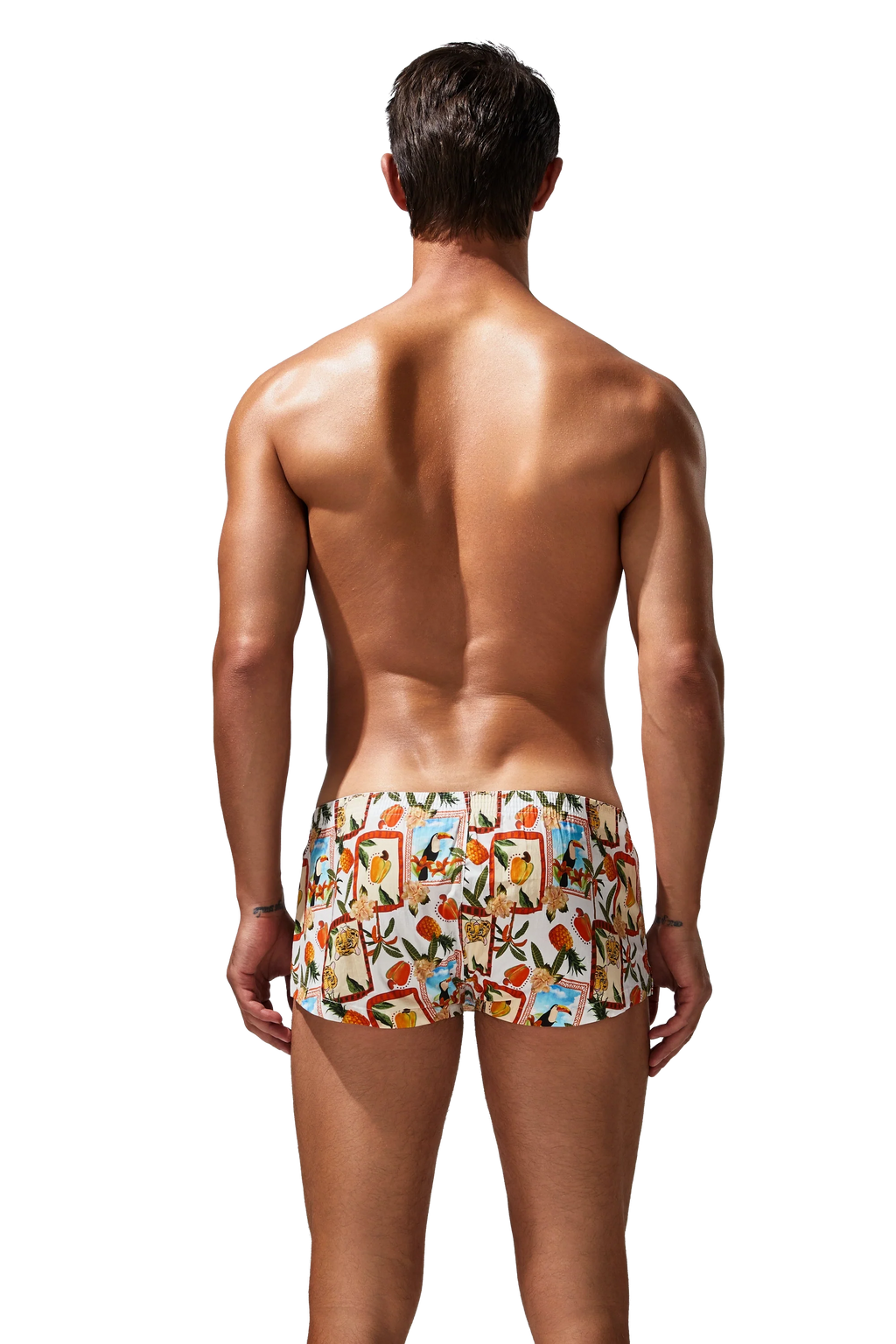Men's Cotton Boxer Briefs - Botanical Print Breathable Underwear