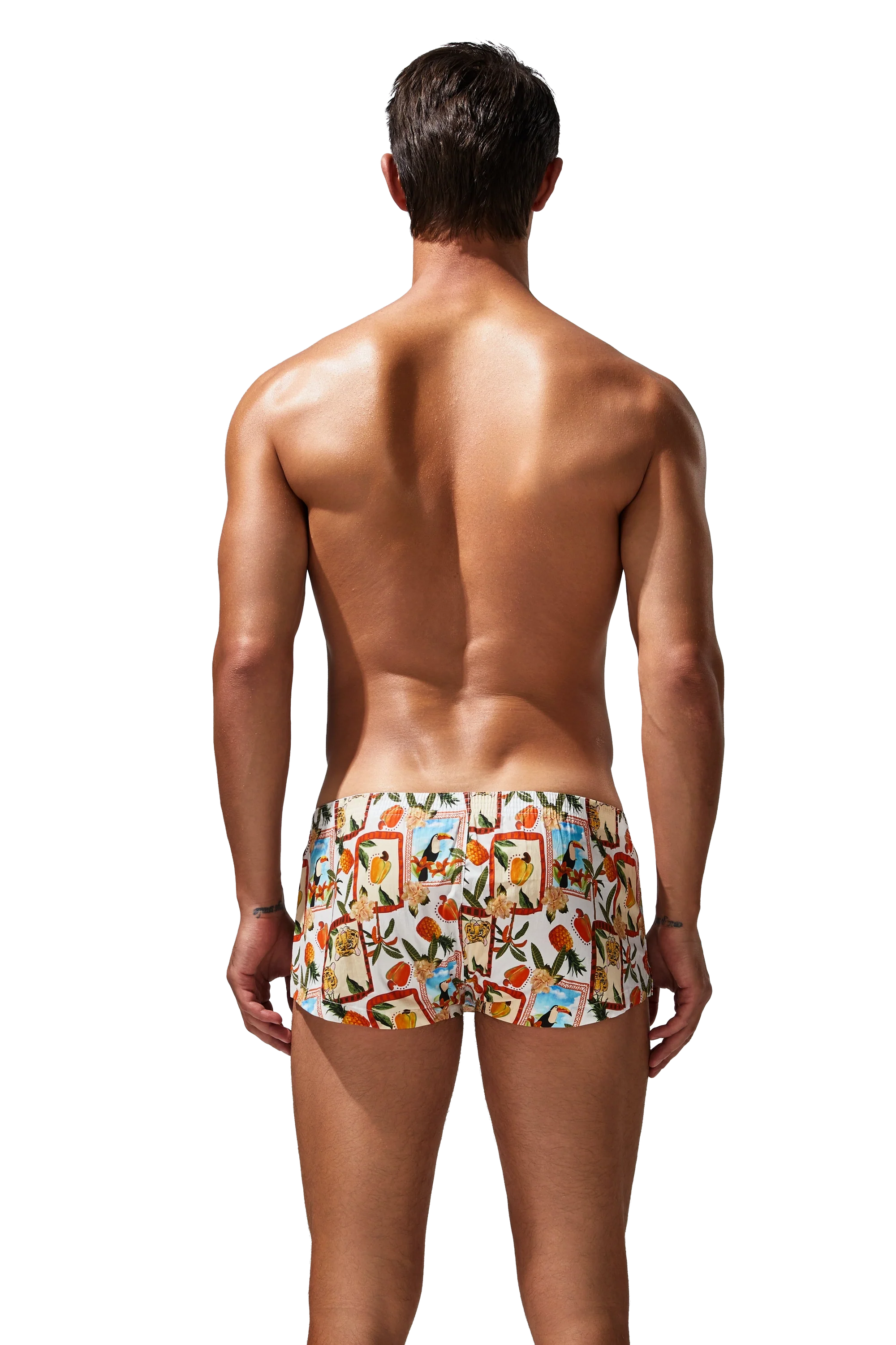 Men's Cotton Boxer Briefs - Botanical Print Breathable Underwear