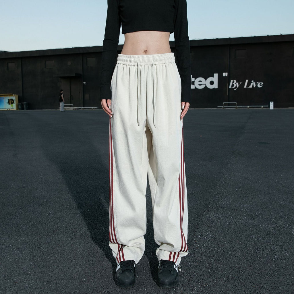 Unisex Striped Trim Wide Leg Sweatpants