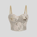 Three Dimensional Floral Sequ French High Waist Petite Boning Corset