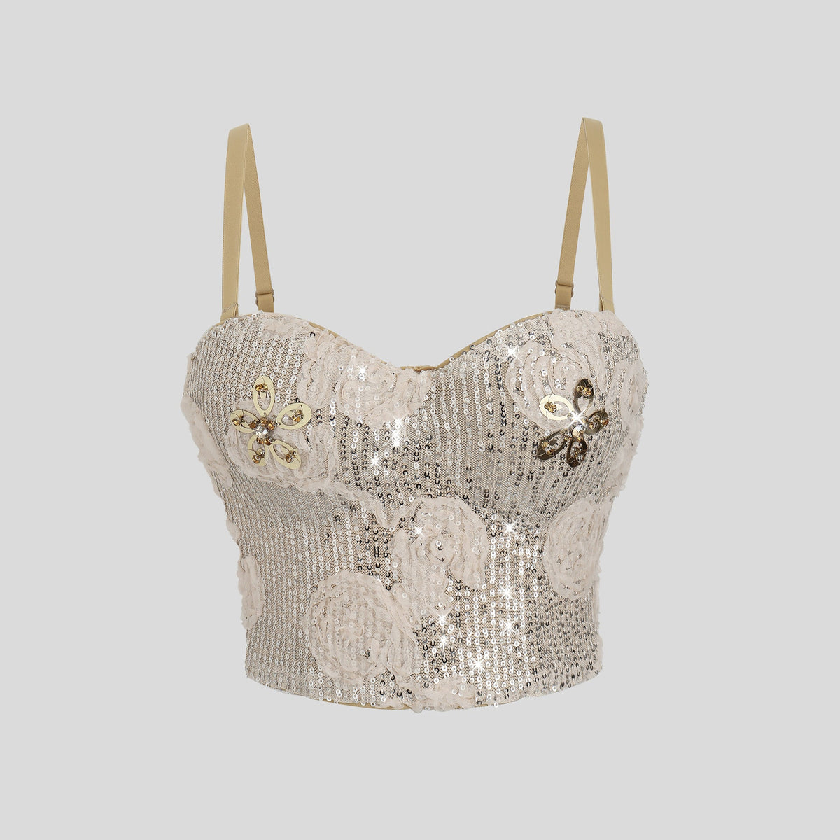 Three Dimensional Floral Sequ French High Waist Petite Boning Corset