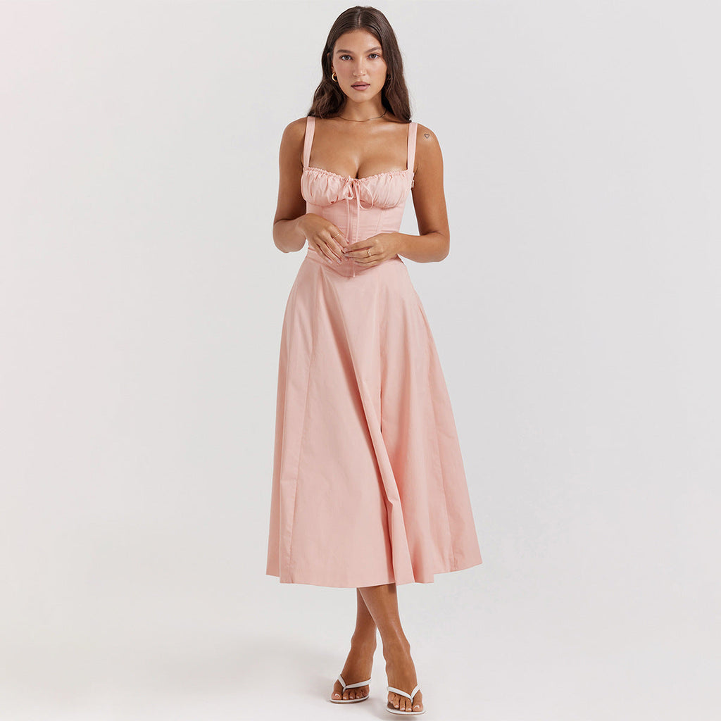 Sleeveless Strapless Bandage Corset Dress - Floral Print Long Midi Dress with Lace Up Back & Thigh Slit