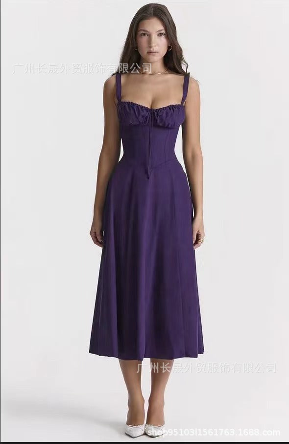 Sleeveless Strapless Bandage Corset Dress - Floral Print Long Midi Dress with Lace Up Back & Thigh Slit