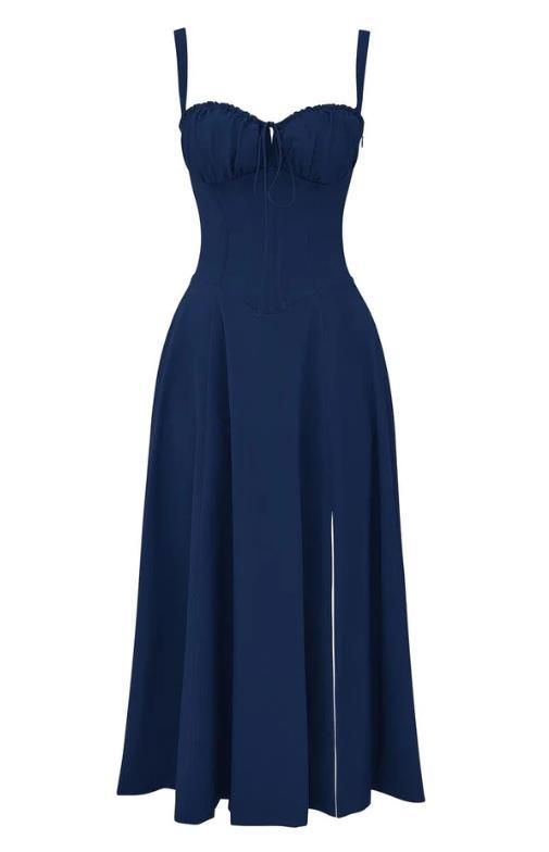 Sleeveless Strapless Bandage Corset Dress - Floral Print Long Midi Dress with Lace Up Back & Thigh Slit