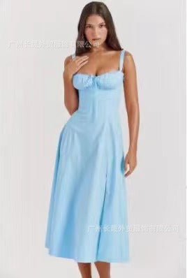 Sleeveless Strapless Bandage Corset Dress - Floral Print Long Midi Dress with Lace Up Back & Thigh Slit