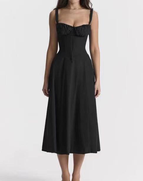 Sleeveless Strapless Bandage Corset Dress - Floral Print Long Midi Dress with Lace Up Back & Thigh Slit