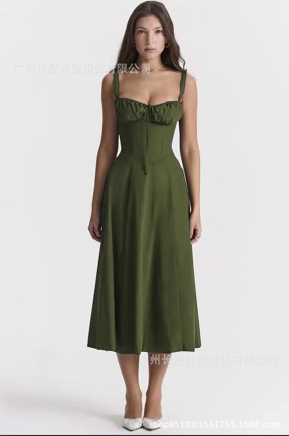 Sleeveless Strapless Bandage Corset Dress - Floral Print Long Midi Dress with Lace Up Back & Thigh Slit
