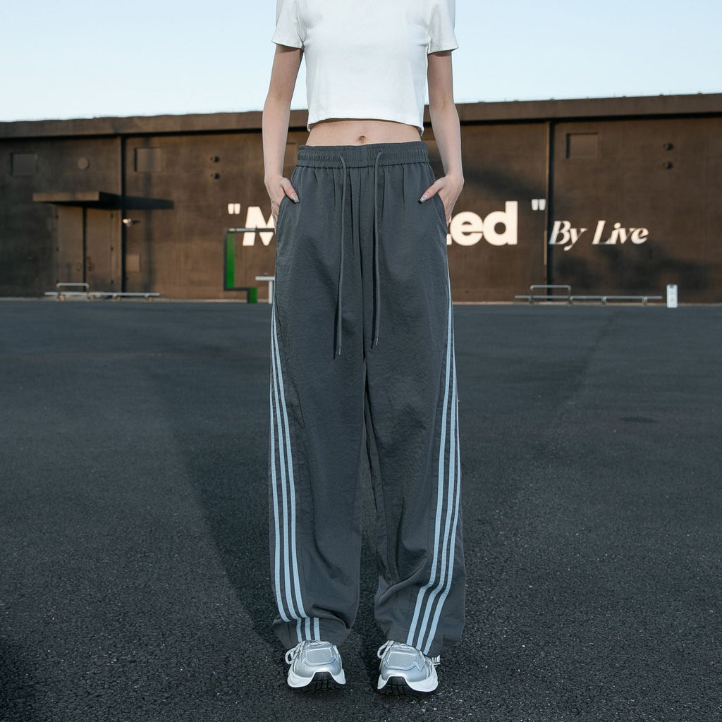 Unisex Striped Trim Wide Leg Sweatpants
