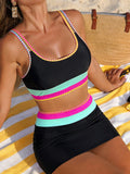 Contrast Bikini Three Piece Set with Cover Skirt Swimsuit for Women
