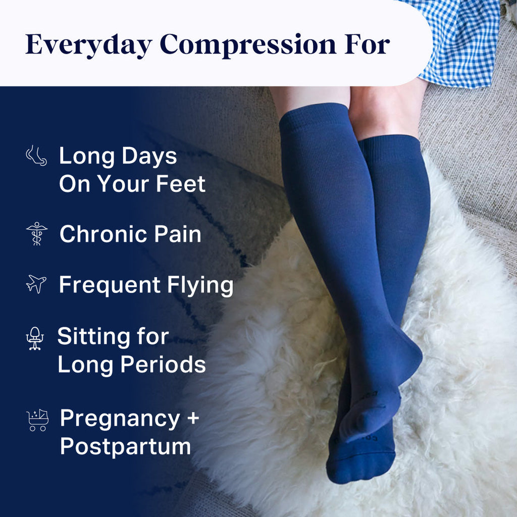 Women's Knee-High Compression Socks – 3 Pack Solids Black/Rose/White