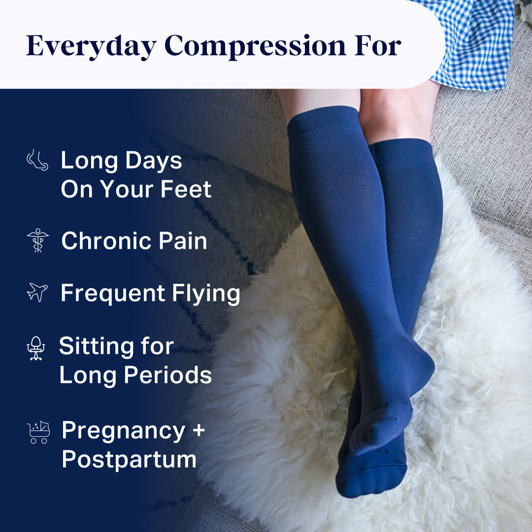 Women's Knee-High Compression Socks – 3 Pack Solids Black/Rose/White
