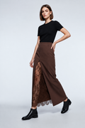 BYMANYC Women's Soho Brown Lace Split Maxi Skirt