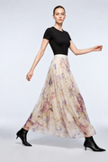 BYMANYC Women's Park Avenue Purple Floral Tulle Pleated Midi Skirt