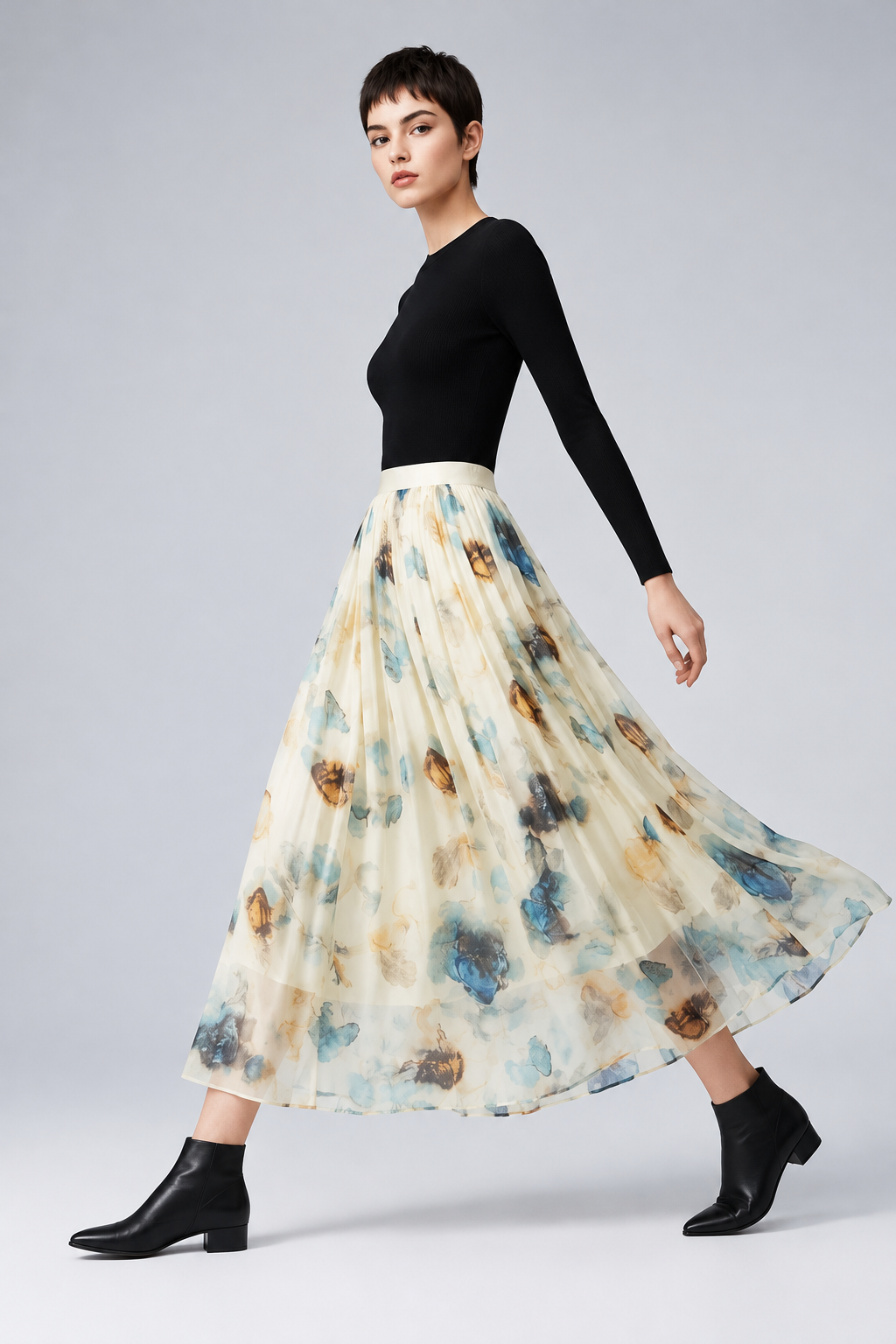 BYMANYC Women's Hamptons Abstract Floral Silk Maxi Skirt