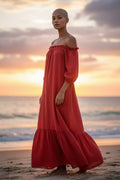 Handmade Boho Maxi Beach Dress Off-the-shoulder "MINA", by ALLE BOHO