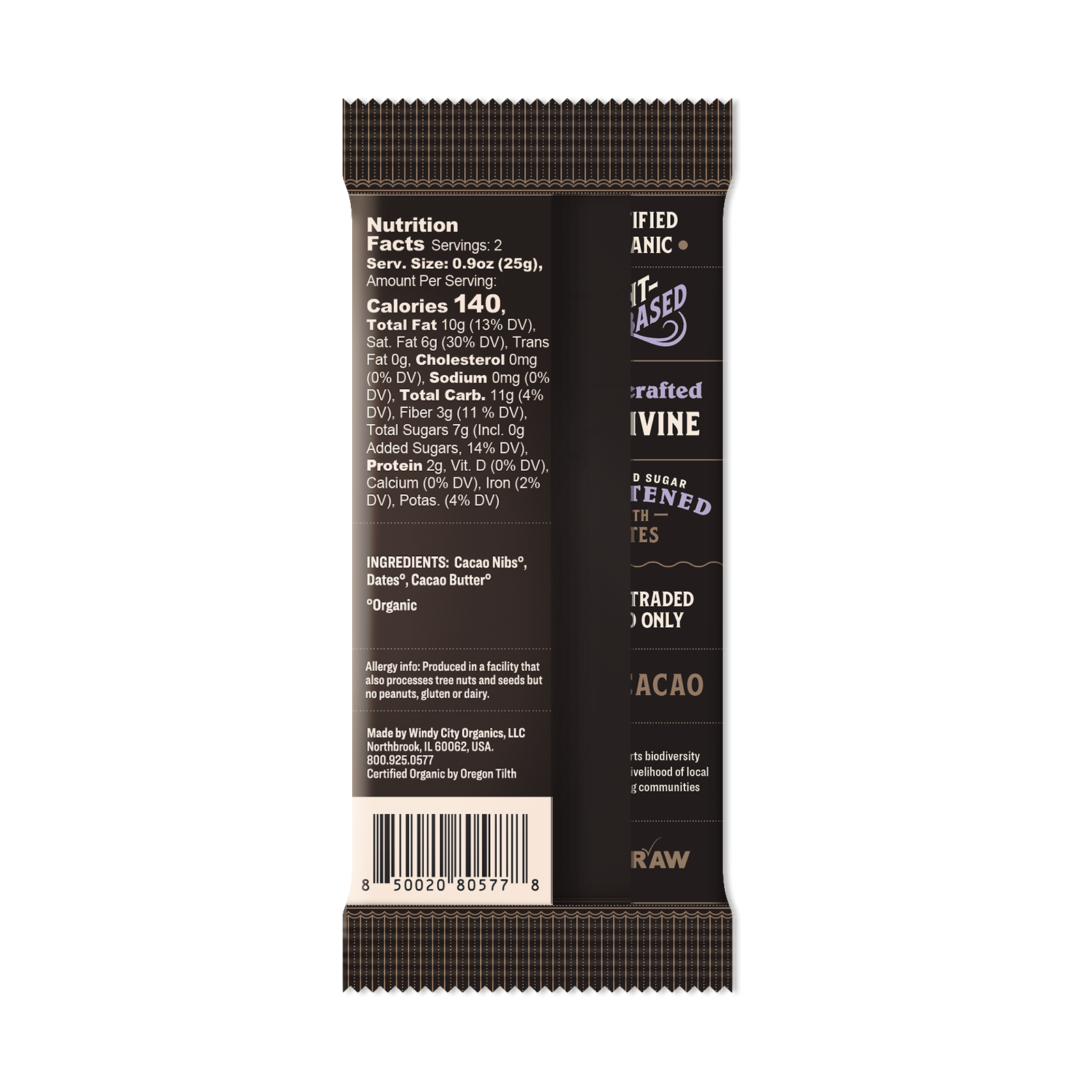 Premium Date Sweetened Dark Chocolate Bar - 65% Cacao