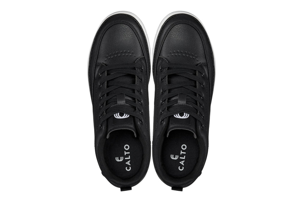 CALTO - Q271  - 2 Inches Taller (Black Noir) - Elevated Leatherette Micro-Perforated Sneakers