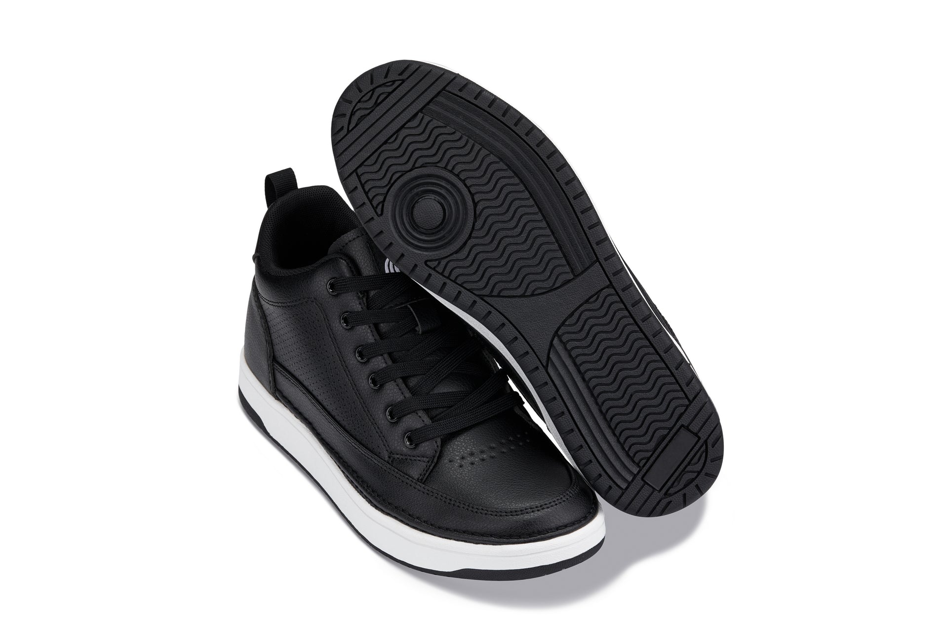 CALTO - Q271  - 2 Inches Taller (Black Noir) - Elevated Leatherette Micro-Perforated Sneakers