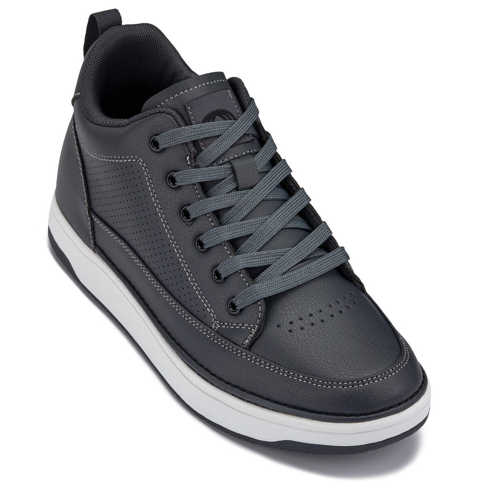 CALTO - Q273  - 2 Inches Taller (Cement Grey) -Elevated Leatherette Micro-Perforated Sneakers