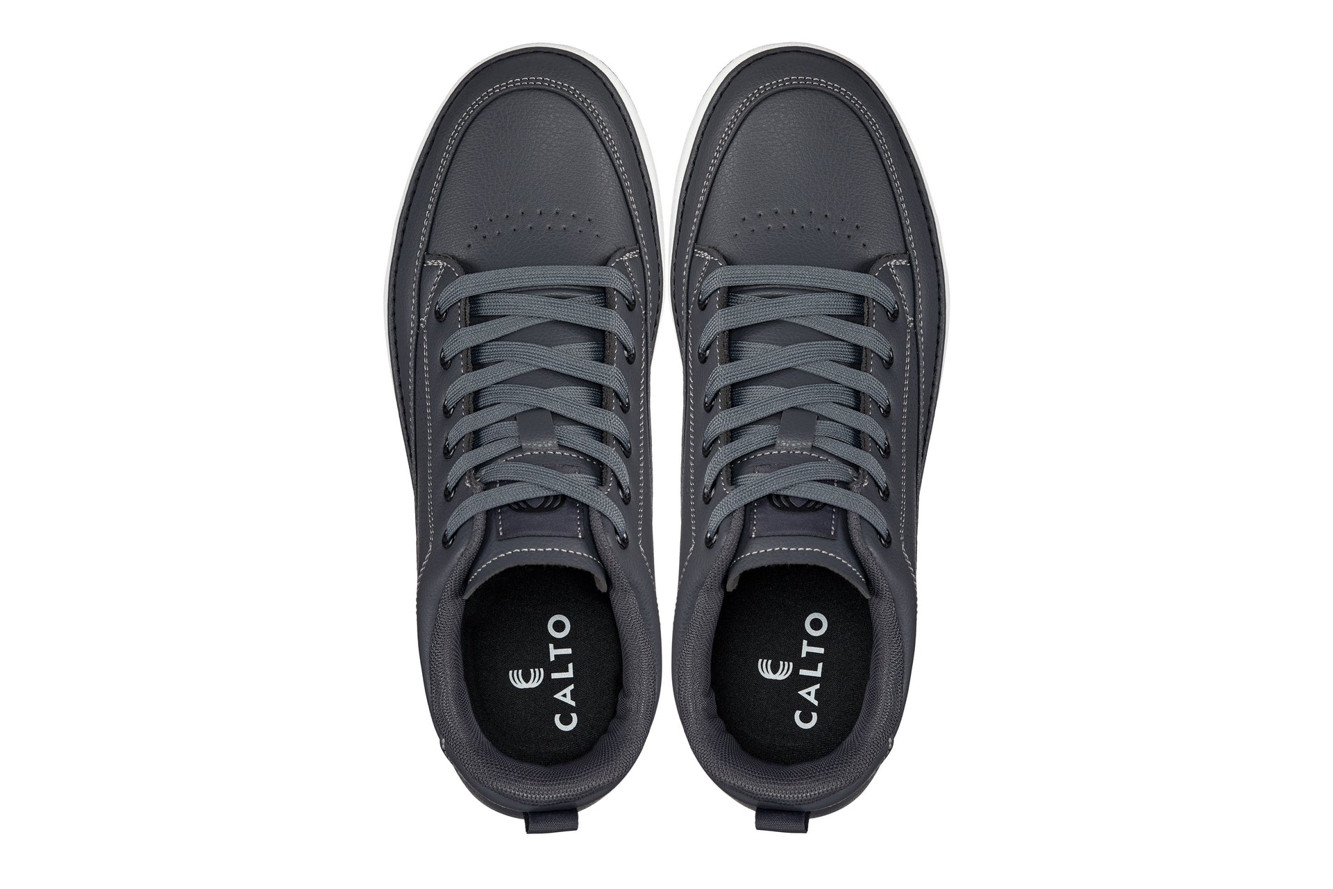 CALTO - Q273  - 2 Inches Taller (Cement Grey) -Elevated Leatherette Micro-Perforated Sneakers