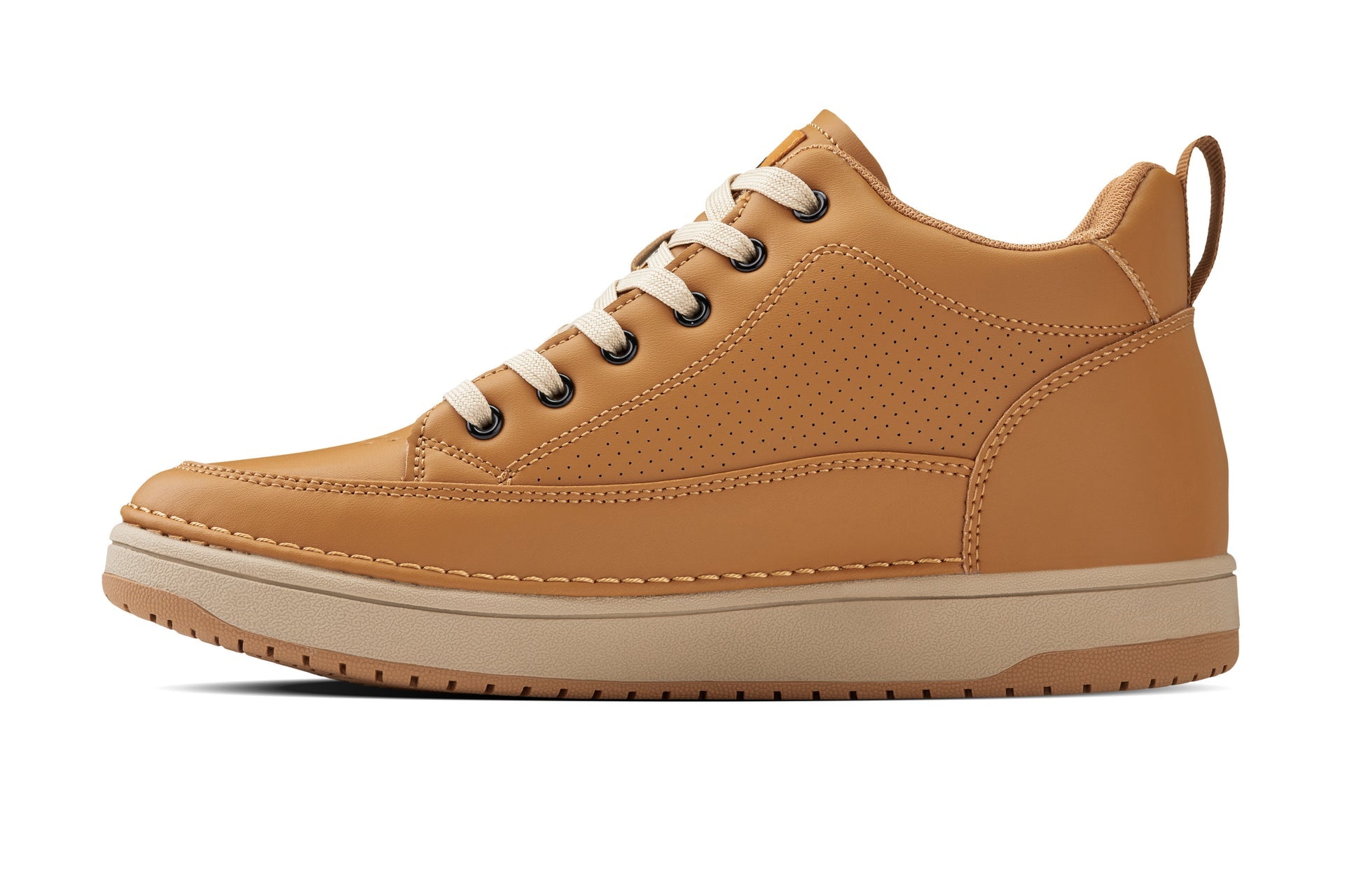 CALTO - Q274  - 2 Inches Taller (Camel Brown & Gum Sole) - Elevated Leatherette Micro-Perforated Sneakers