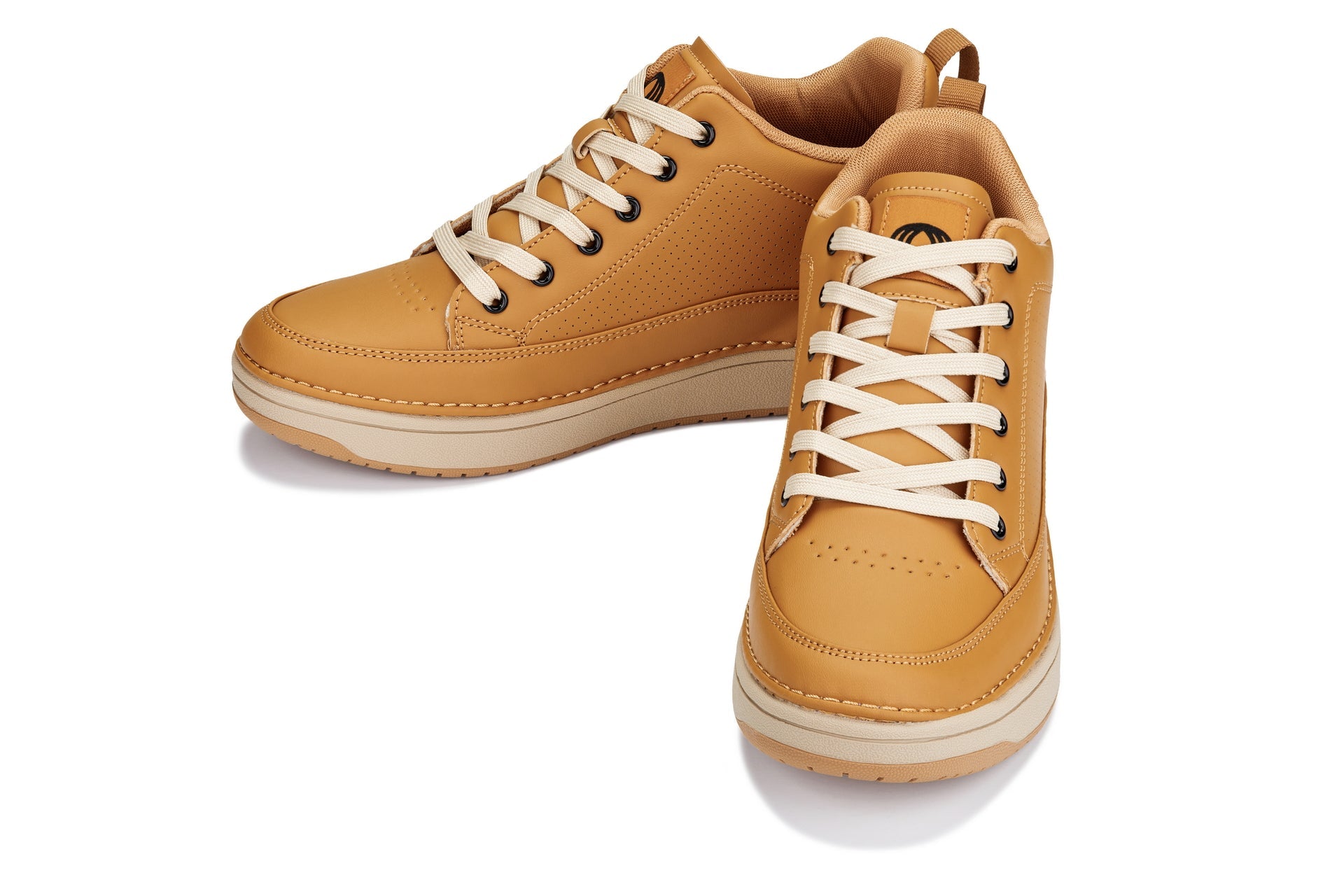 CALTO - Q274  - 2 Inches Taller (Camel Brown & Gum Sole) - Elevated Leatherette Micro-Perforated Sneakers