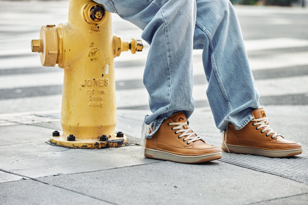CALTO - Q274  - 2 Inches Taller (Camel Brown & Gum Sole) - Elevated Leatherette Micro-Perforated Sneakers
