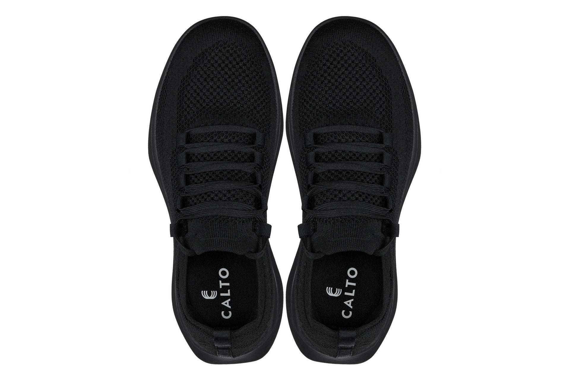CALTO - QA060 - 2.4 Inches Taller (Black/Black Sole) - Lightweight Knitted Sneakers