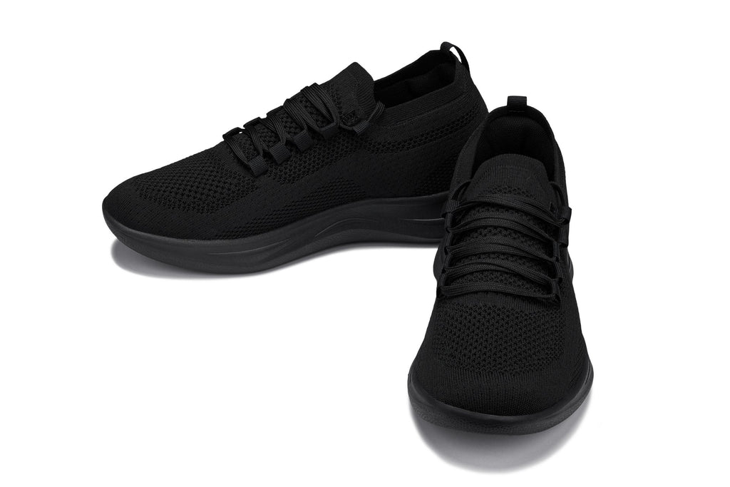 CALTO - QA060 - 2.4 Inches Taller (Black/Black Sole) - Lightweight Knitted Sneakers