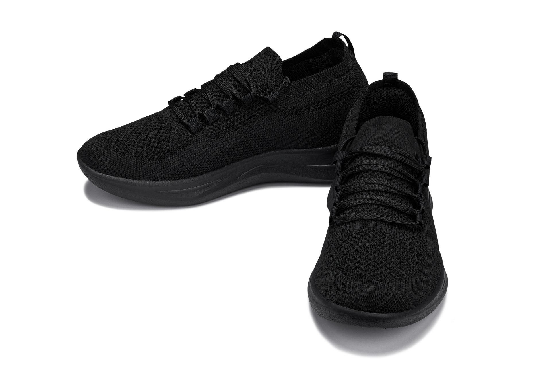 CALTO - QA060 - 2.4 Inches Taller (Black/Black Sole) - Lightweight Knitted Sneakers