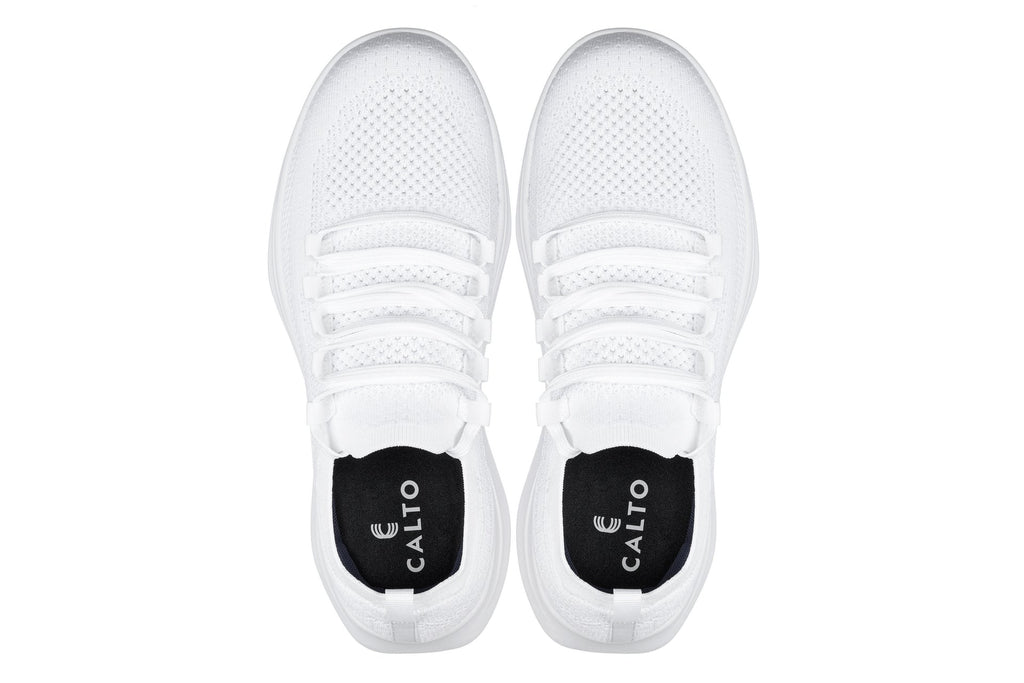 CALTO - QA061 - 2.4 Inches Taller (White/White Sole) - Lightweight Knitted Sneakers