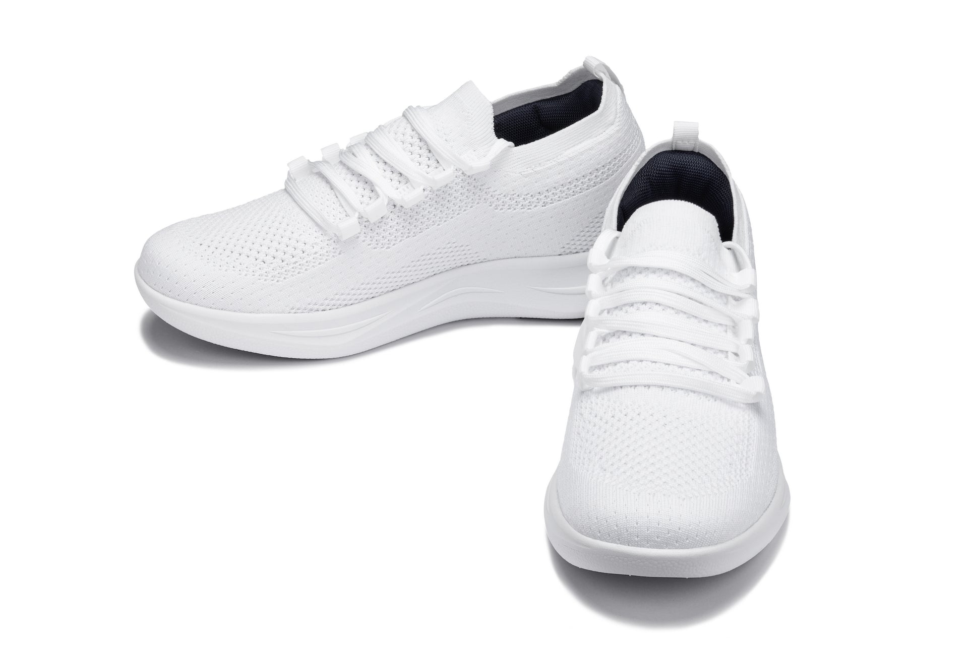 CALTO - QA061 - 2.4 Inches Taller (White/White Sole) - Lightweight Knitted Sneakers