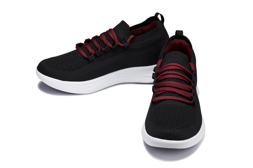 Men's Black Red & White Lightweight Knitted Sneakers QA064