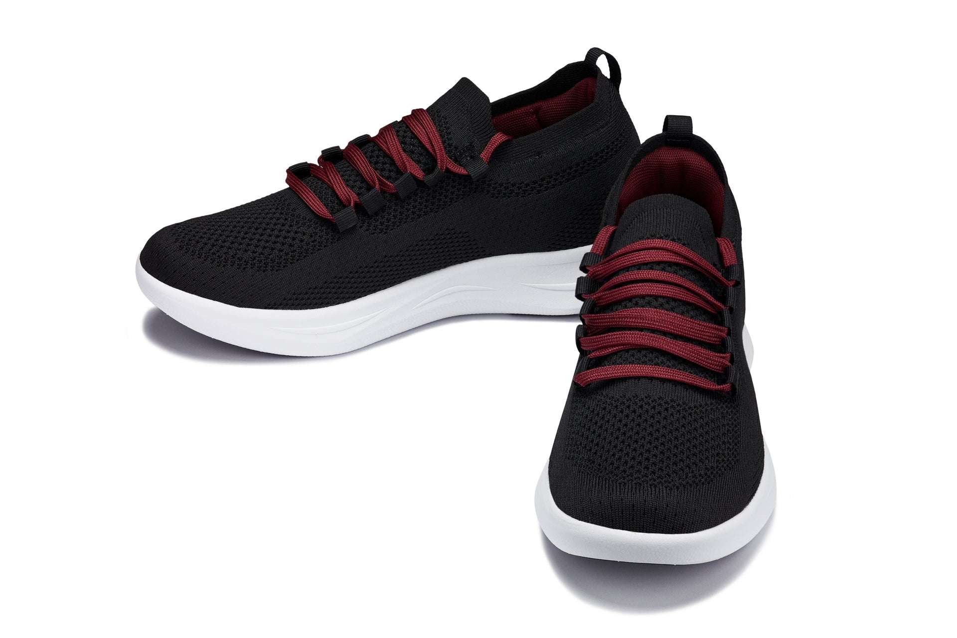 Men's Black Red & White Lightweight Knitted Sneakers QA064