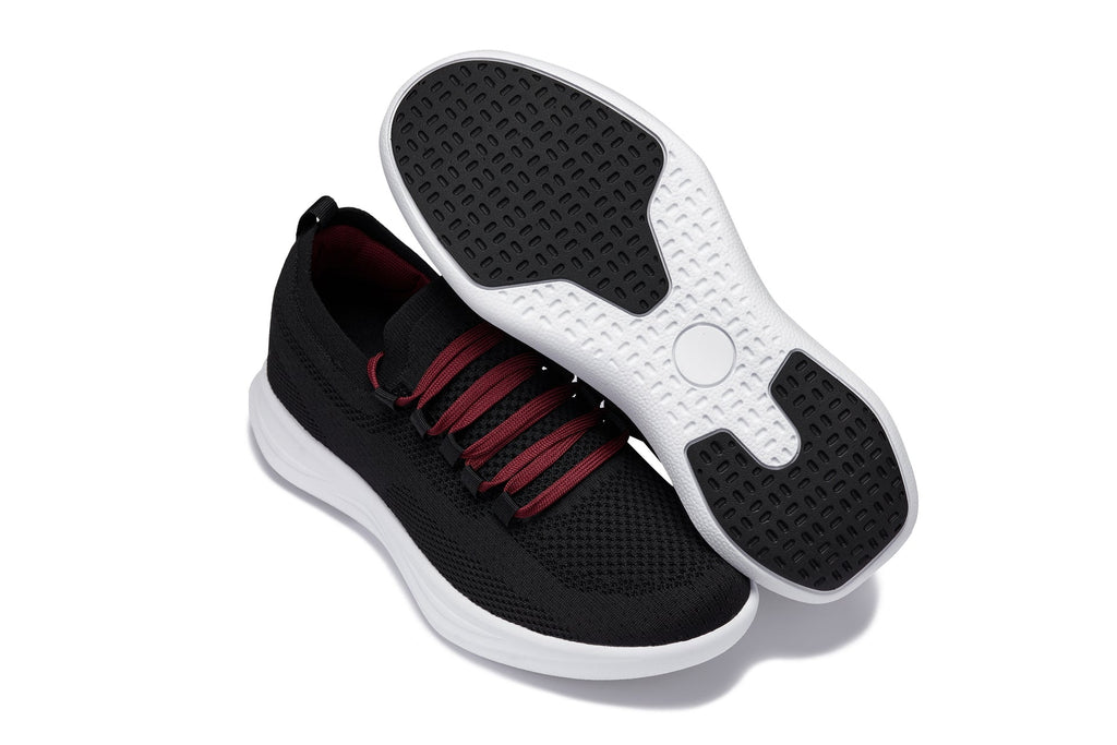 Men's Black Red & White Lightweight Knitted Sneakers QA064
