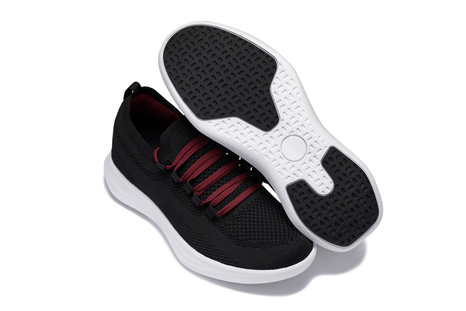 Men's Black Red & White Lightweight Knitted Sneakers QA064