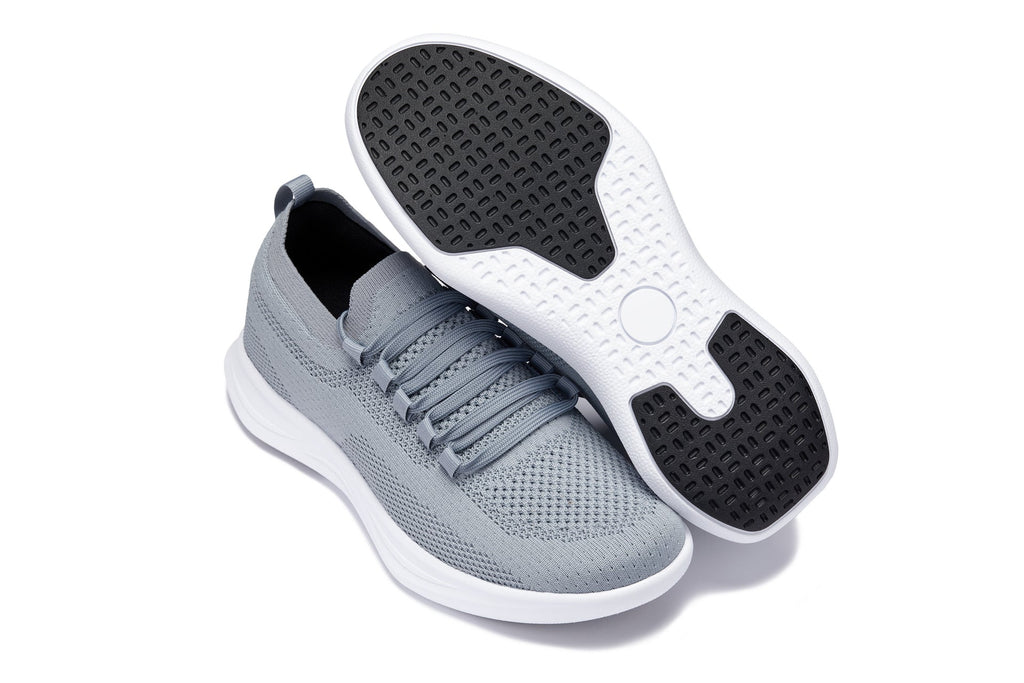 CALTO - QA065 - 2.4 Inches Taller (Grey/White Sole) - Lightweight Knitted Sneakers