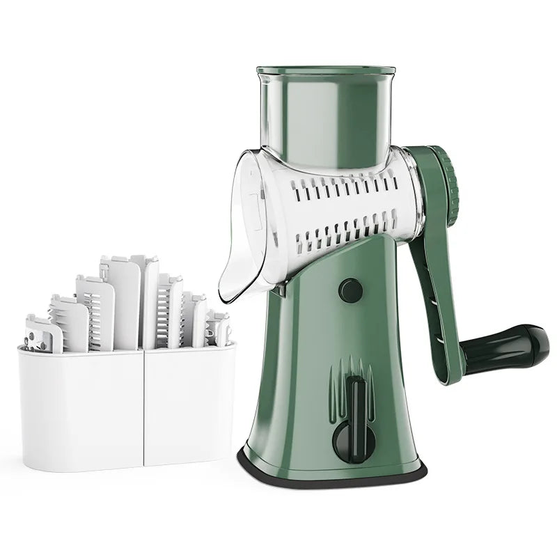 5-in-1 Rotary Cheese Grater & Kitchen Vegetable Slicer - Mandoline Julienne, Waffle Cutter & Nut Chopper