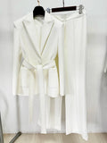 HIGH STREET Newest Fashion 2026 Suit Set Women's Contrast Stitching Belted Blazer Pants Suit 2pcs