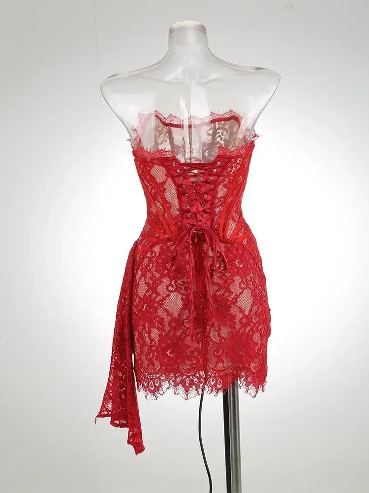TARUXY See-through Patchwork Corset Dress  Elegant Party Mini Dress