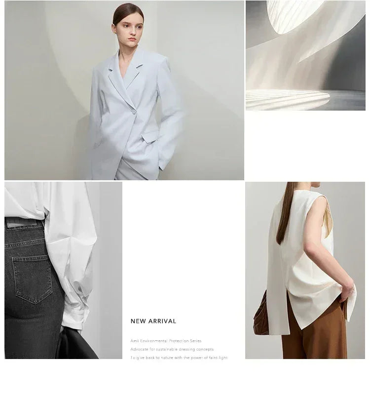 Amii Women's Top: Summer One-Button Short-Sleeve Blazer
