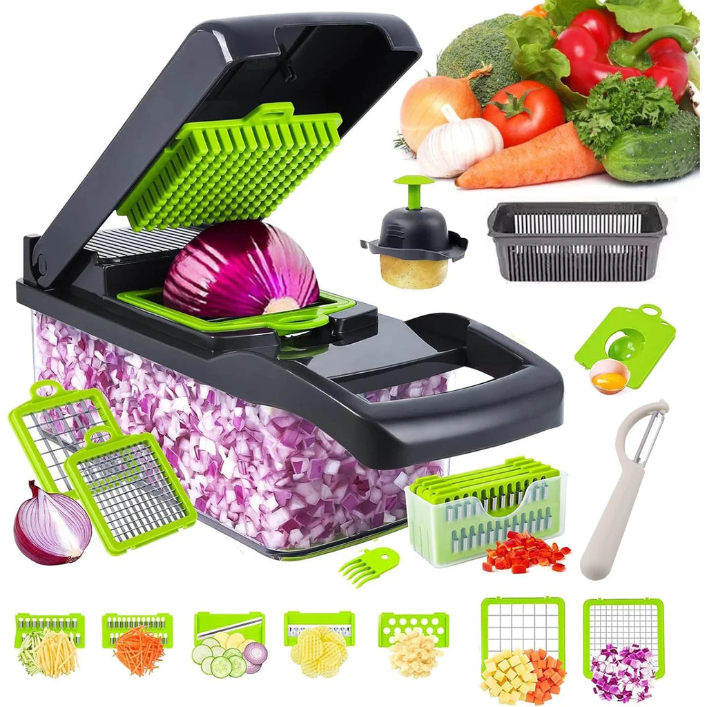 16-in-1 Multifunctional Kitchen Food Chopper, Professional Vegetable Slicer with Stainless Steel Blades