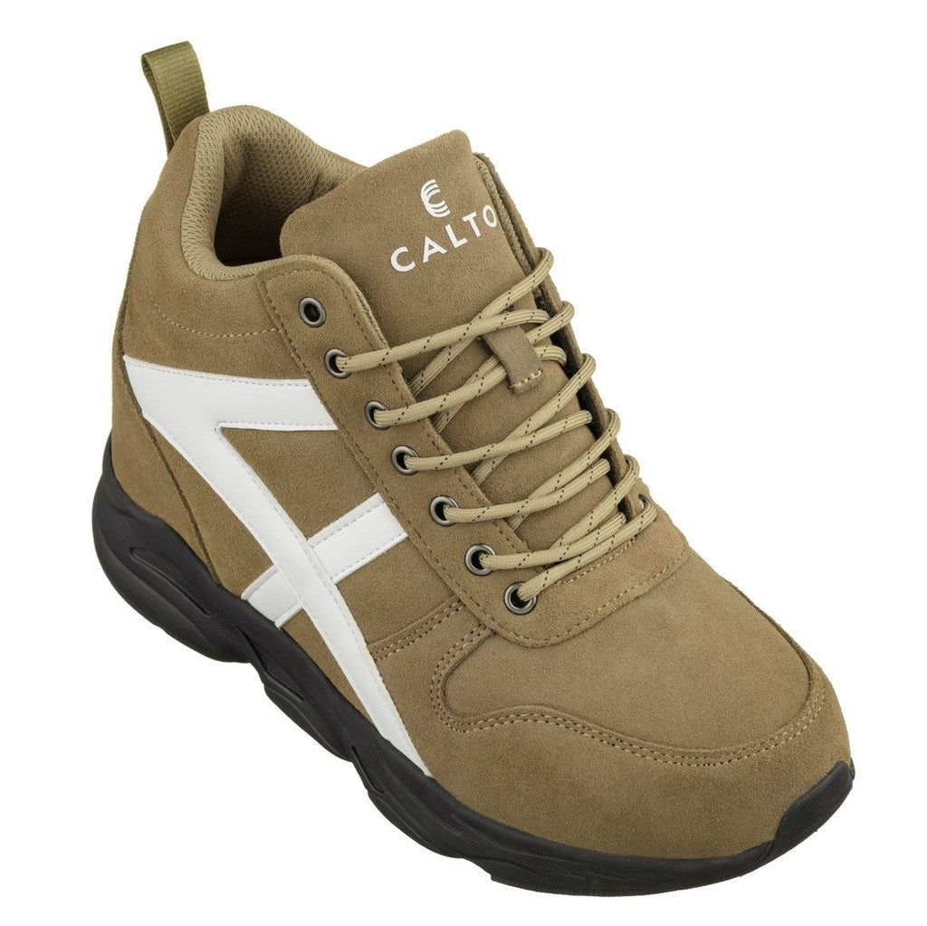 CALTO - S22782 - 3.6 Inches Taller (Khaki/White) - Unisex Hiking Style Boots