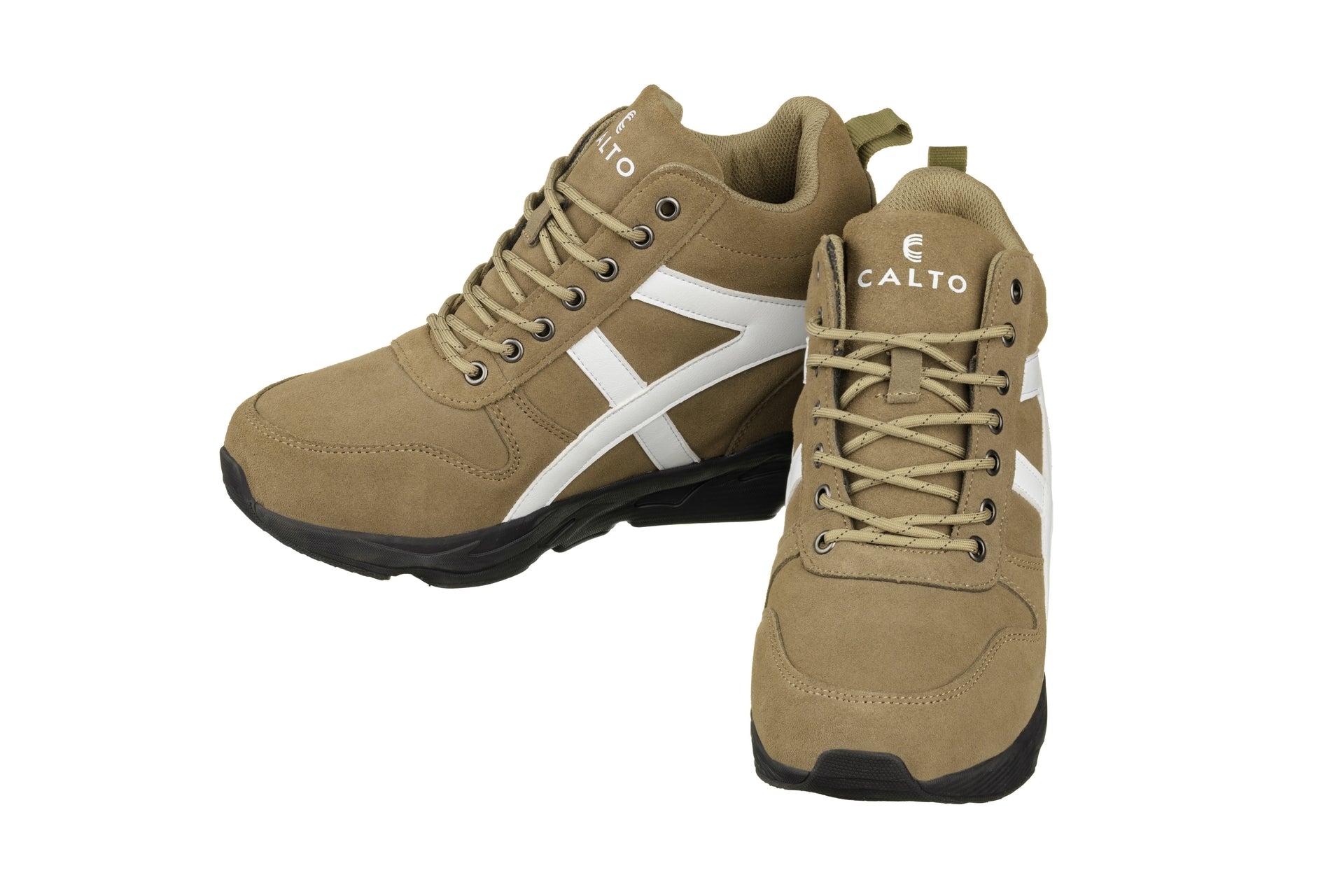 CALTO - S22782 - 3.6 Inches Taller (Khaki/White) - Unisex Hiking Style Boots