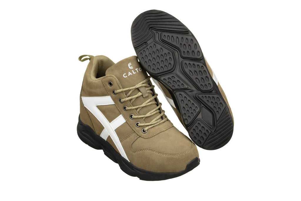 CALTO - S22782 - 3.6 Inches Taller (Khaki/White) - Unisex Hiking Style Boots