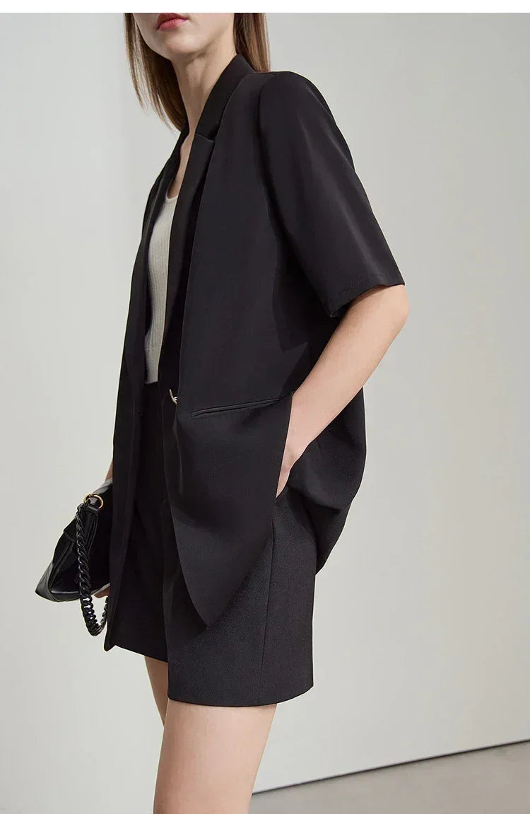 Amii Women's Top: Summer One-Button Short-Sleeve Blazer