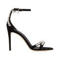 Black High Heels, Women's Stiletto Buckle Rhinestone Open Toe Round Toe Sandals